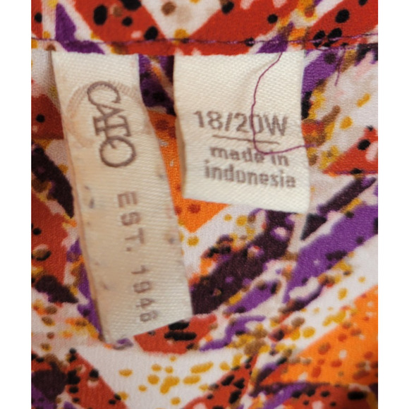 Vtg Cato Orange Purple Geometric V-Neck Long Tail Hilo Top Womens Plus Sz 18/20W - Picture 3 of 11